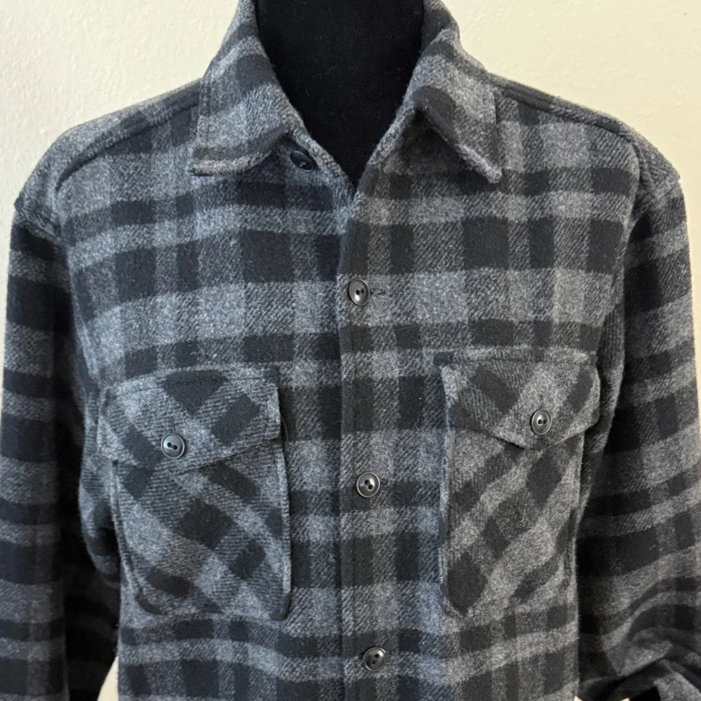 Men’s Theory Black & Gray Plaid Wool Jacket Shirt - Picture 8 of 14